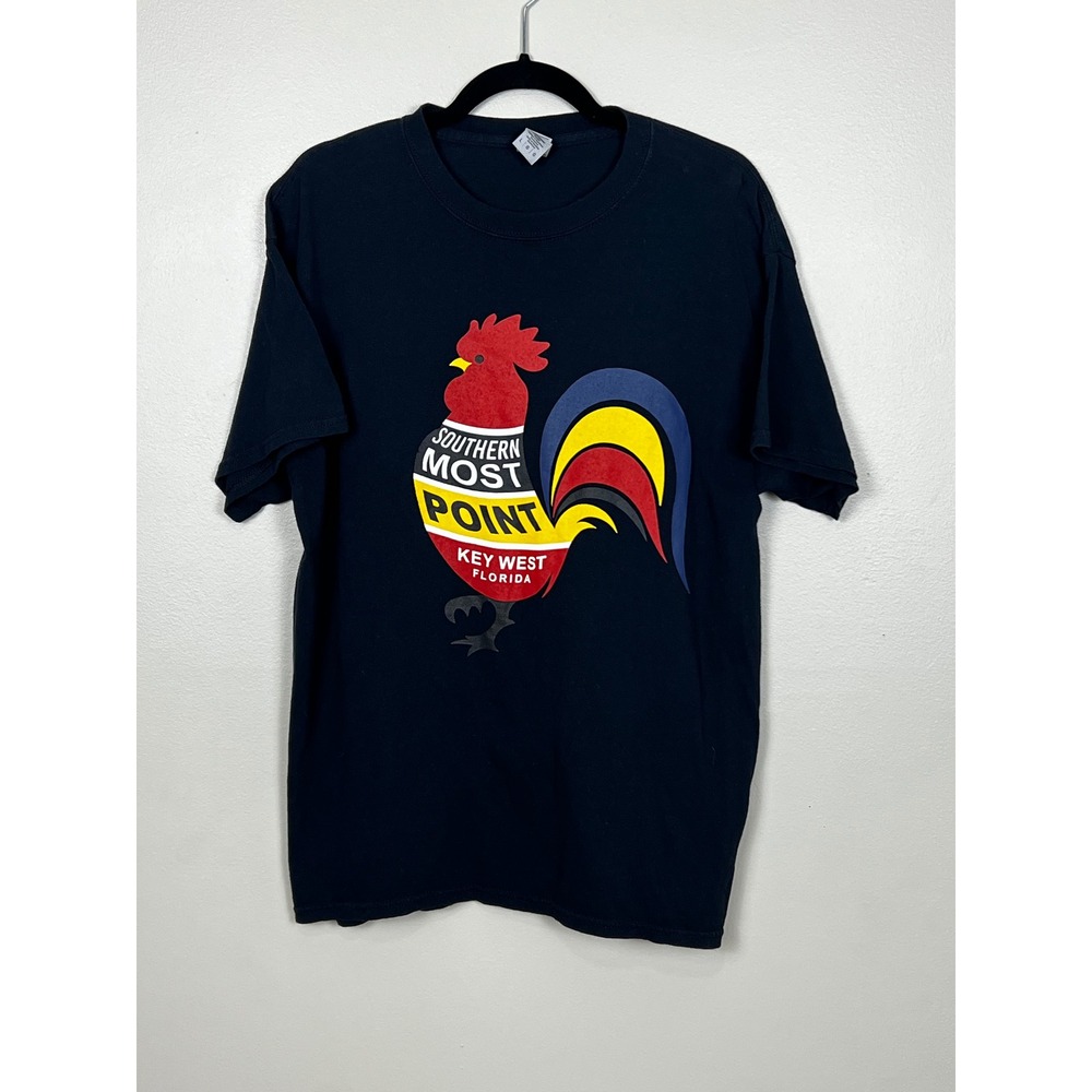 Gildan Southernmost Point Key West Florida Rooster T-Shirt Mens Large Black L